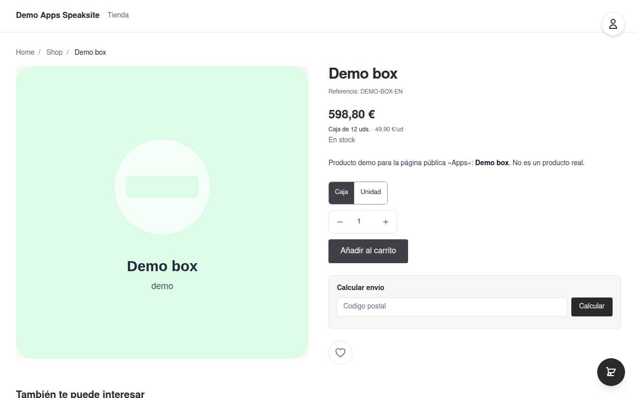 Box/unit selector on the product page of a box-sold product in the demo shop