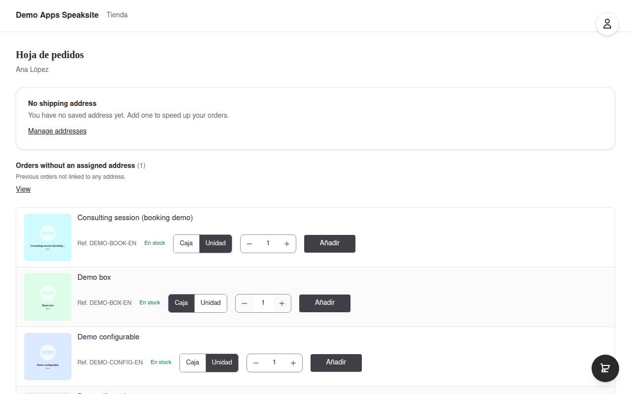 Order sheet of a trade customer in the demo shop
