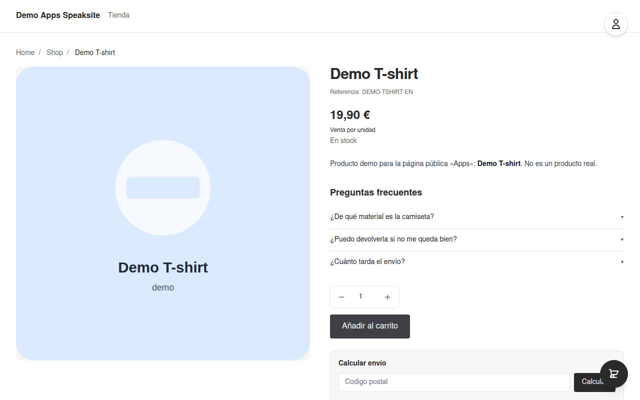 Availability badge (“in stock”) on a demo shop product page