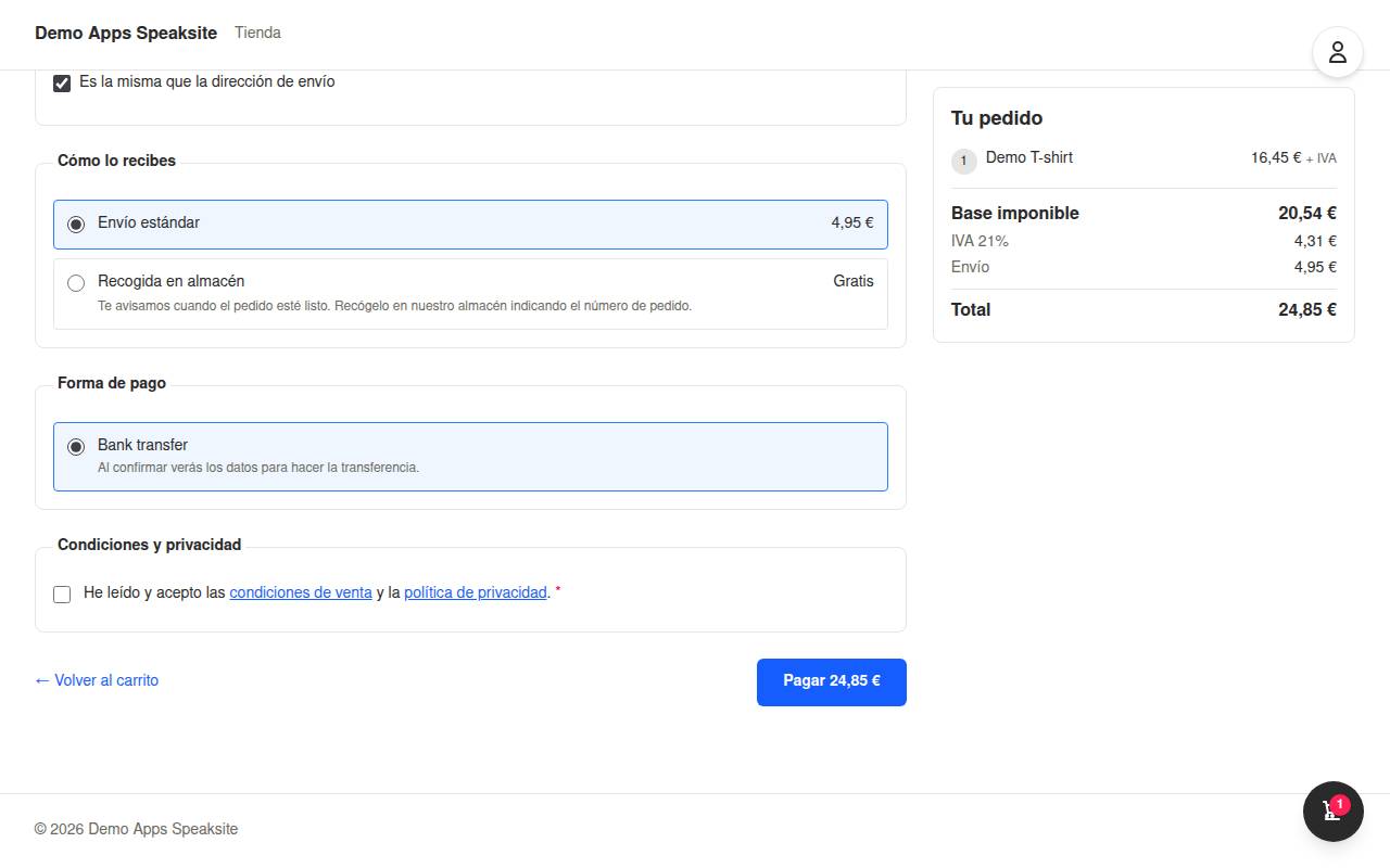 Store pickup option among the delivery methods at checkout on the demo shop