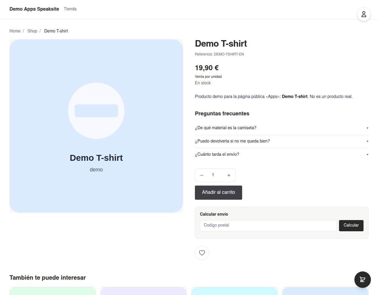 Wishlist button on a product page of the demo shop