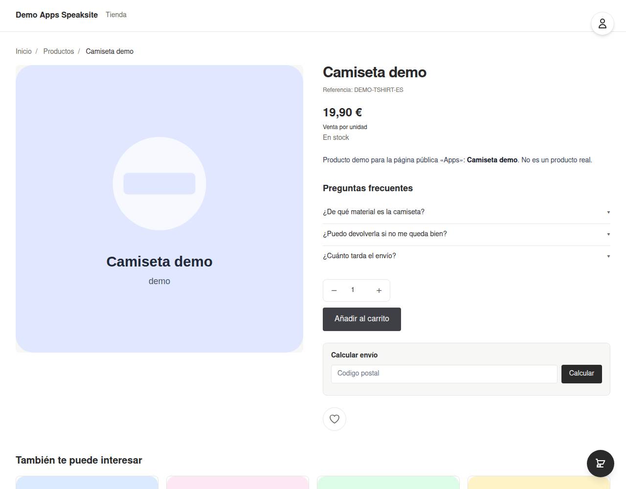 Botón de lista de deseos en la ficha de un producto de la tienda demo