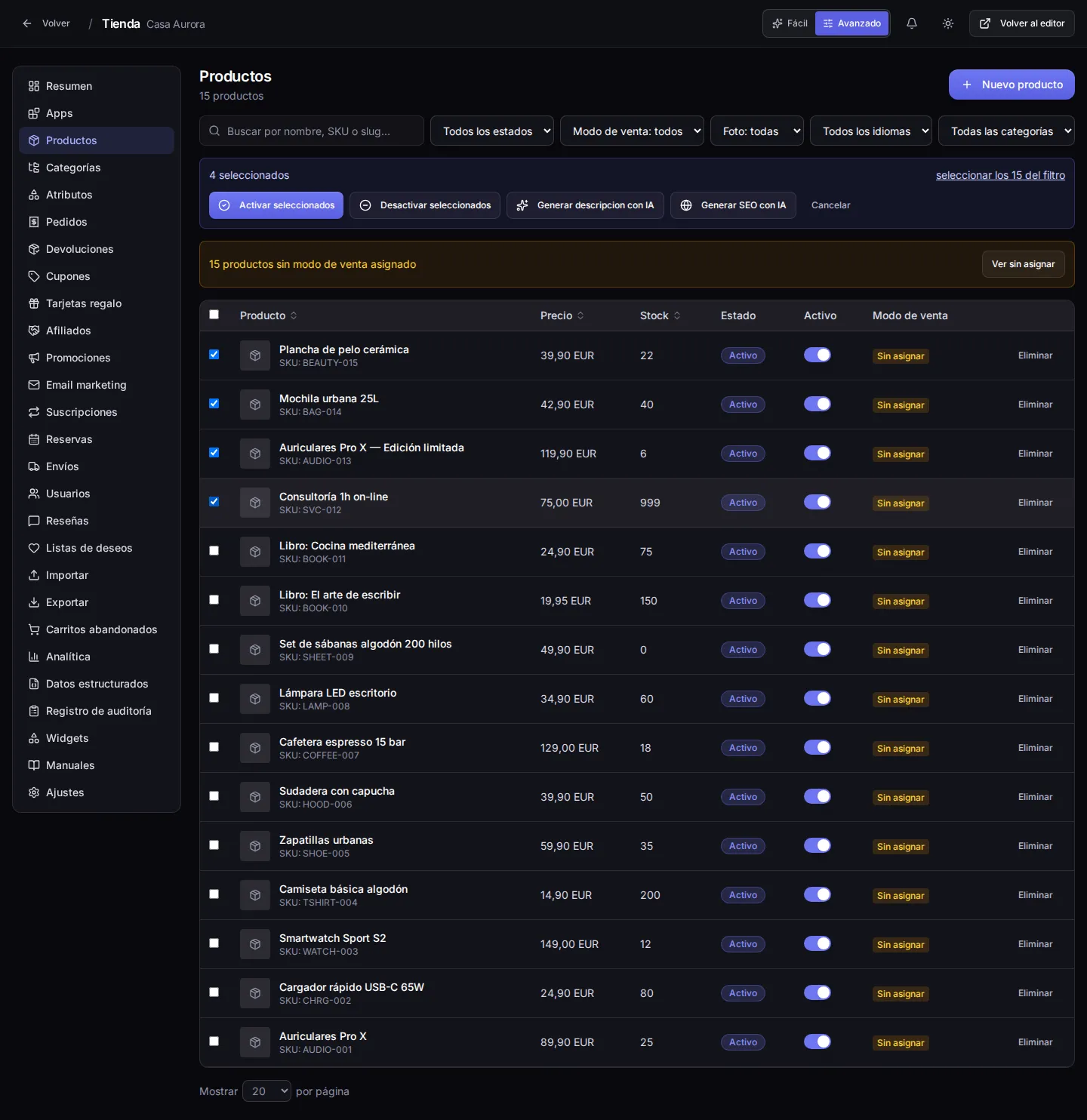 Generate SEO and descriptions for many products in one go