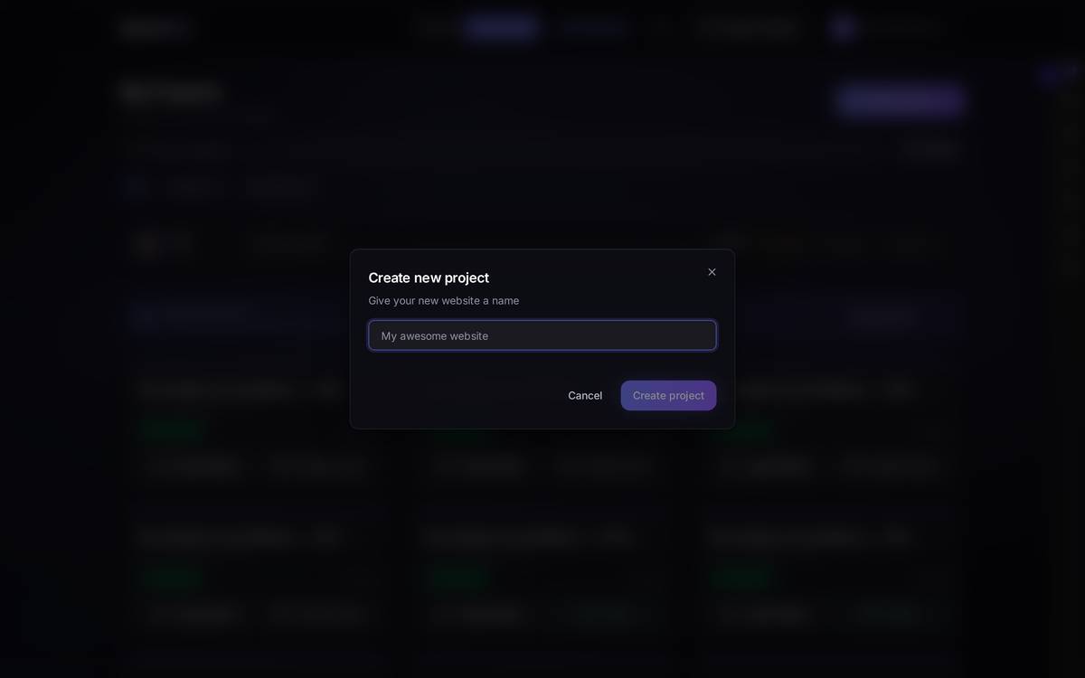 The empty project only asks for a name. It doesn't spend any AI queries, but you'll have to build every page by hand in the editor.