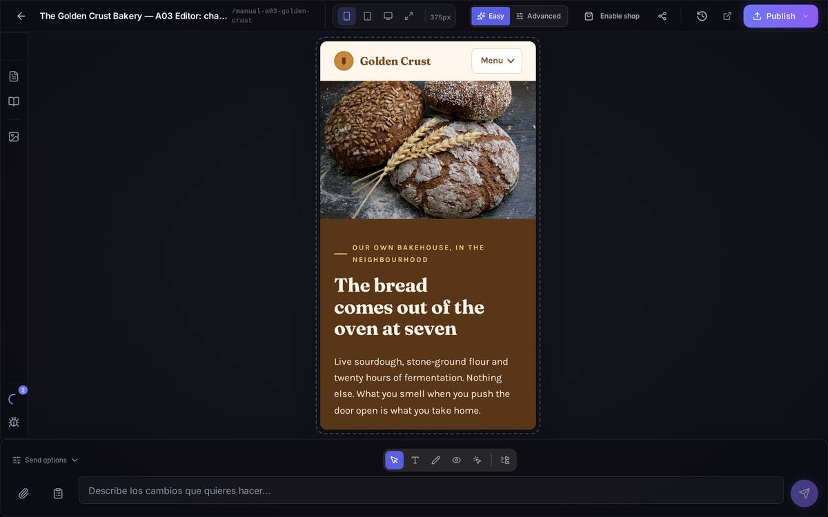The home page seen at phone size. The preview narrows to the real width of a phone.