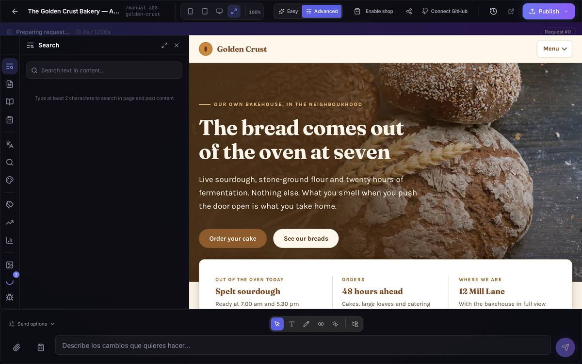 The content search: you type the text and it tells you which pages it's on.