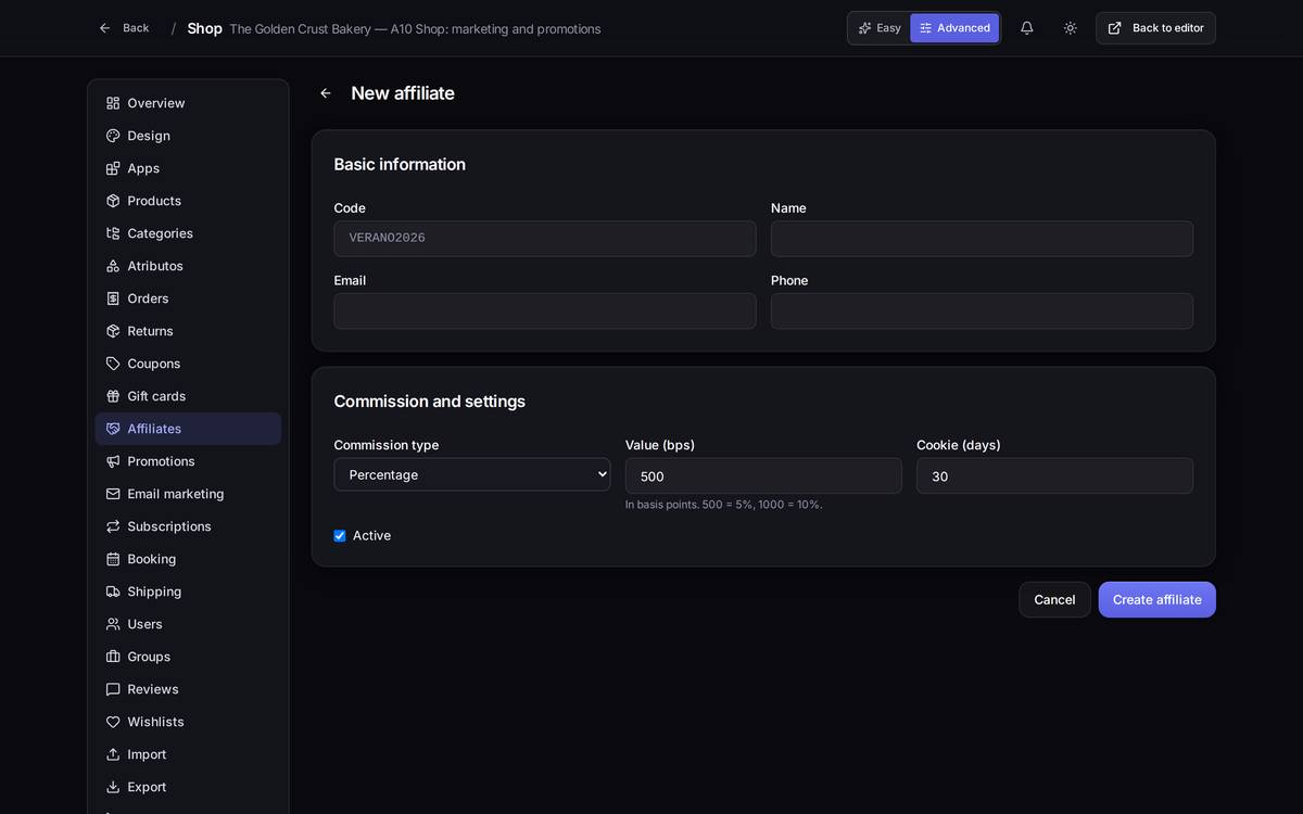 Adding a new affiliate.