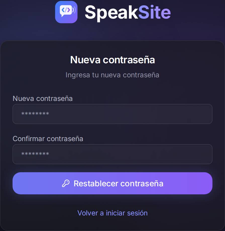 La pantalla que abre el enlace del correo. Escribe la contraseña nueva, repítela y pulsa «Restablecer contraseña».