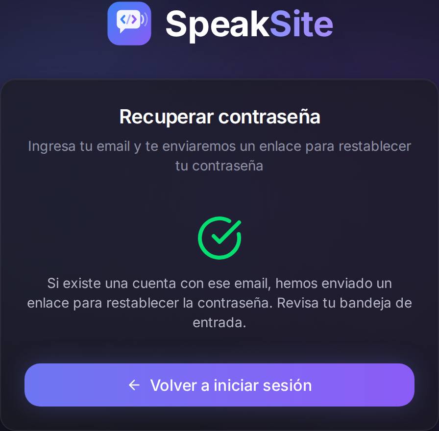 El aviso de que el correo ha salido. El mensaje es el mismo exista o no exista la cuenta: es una medida de seguridad, no un error.