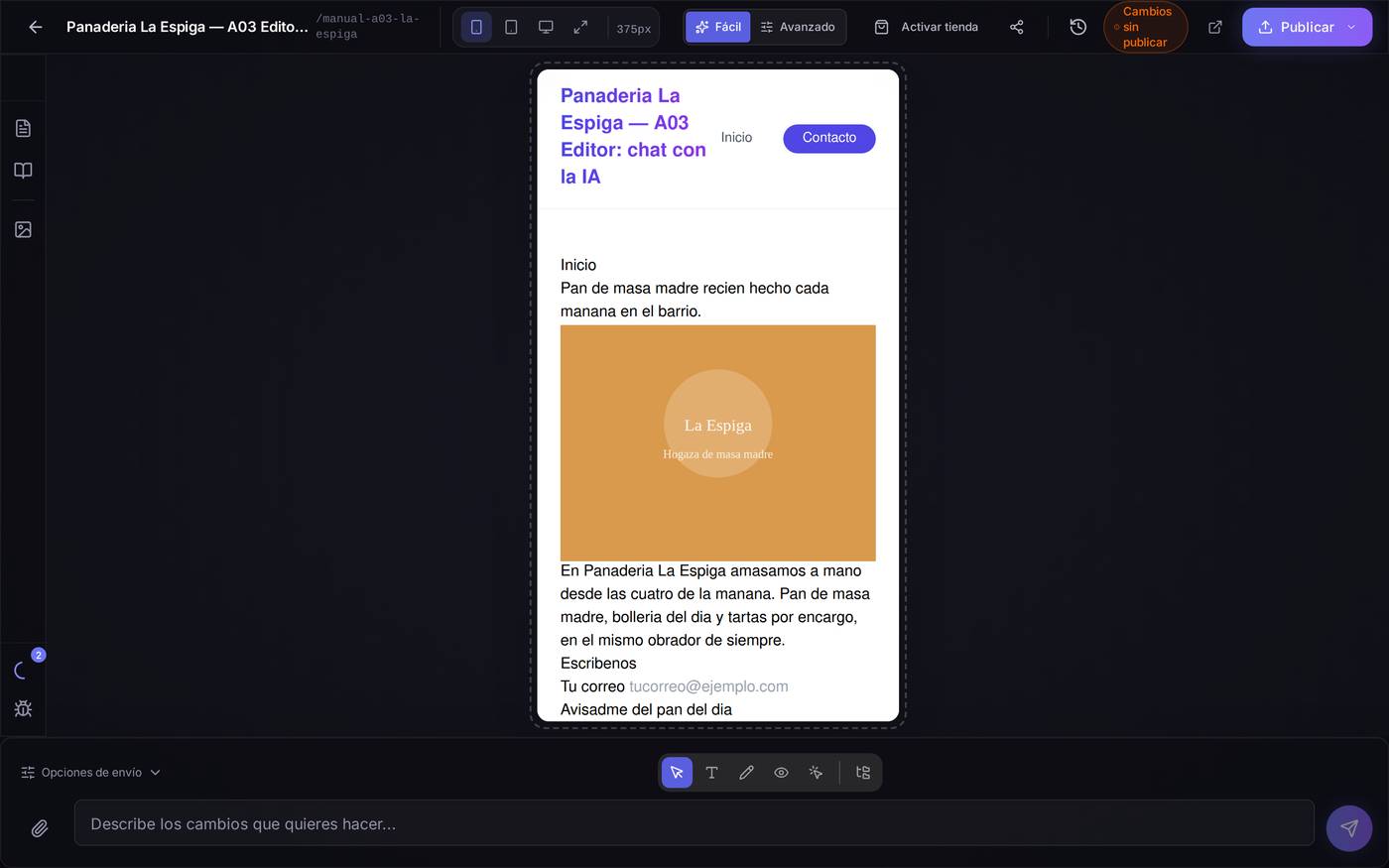 La portada vista en tamaño móvil. La vista previa se estrecha al ancho real de un teléfono.