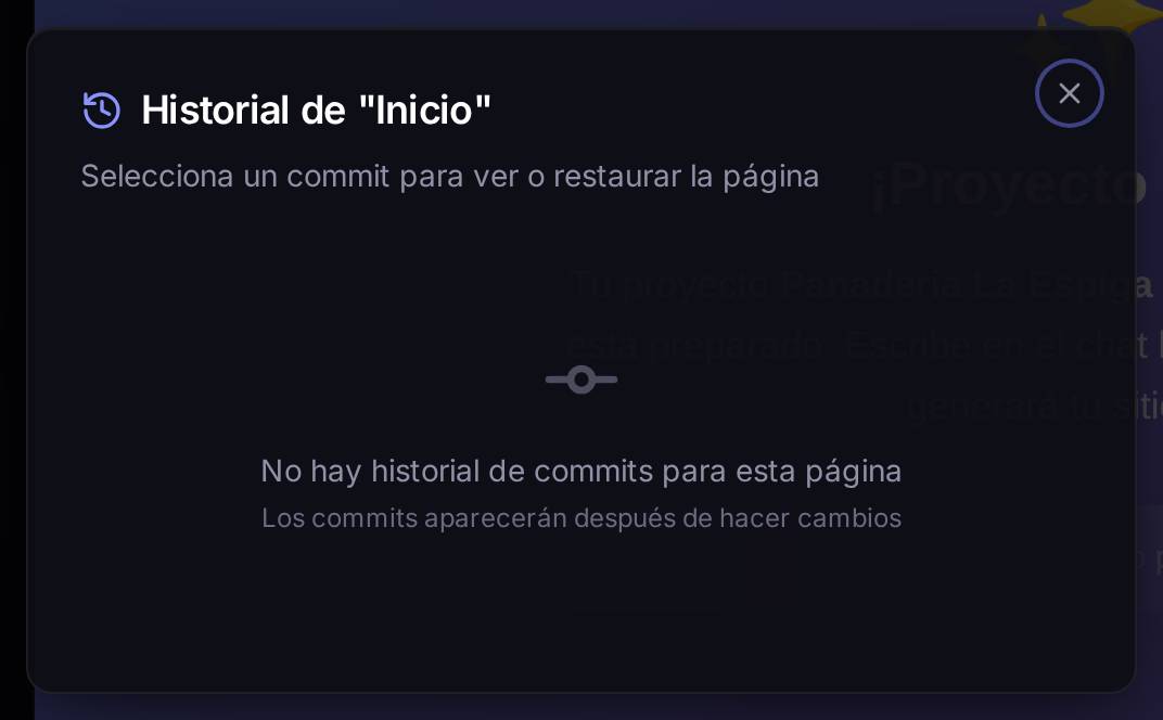 El historial de la página «Inicio», sin commits todavía: solo aparecen después de que la página se edite al menos una vez.