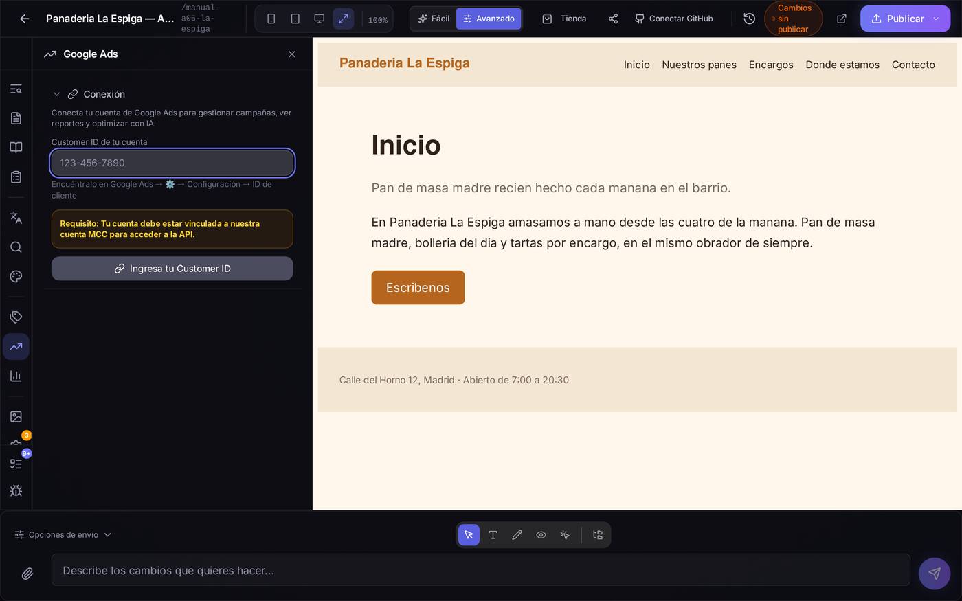 Sin ningún Customer ID escrito, el botón queda como 