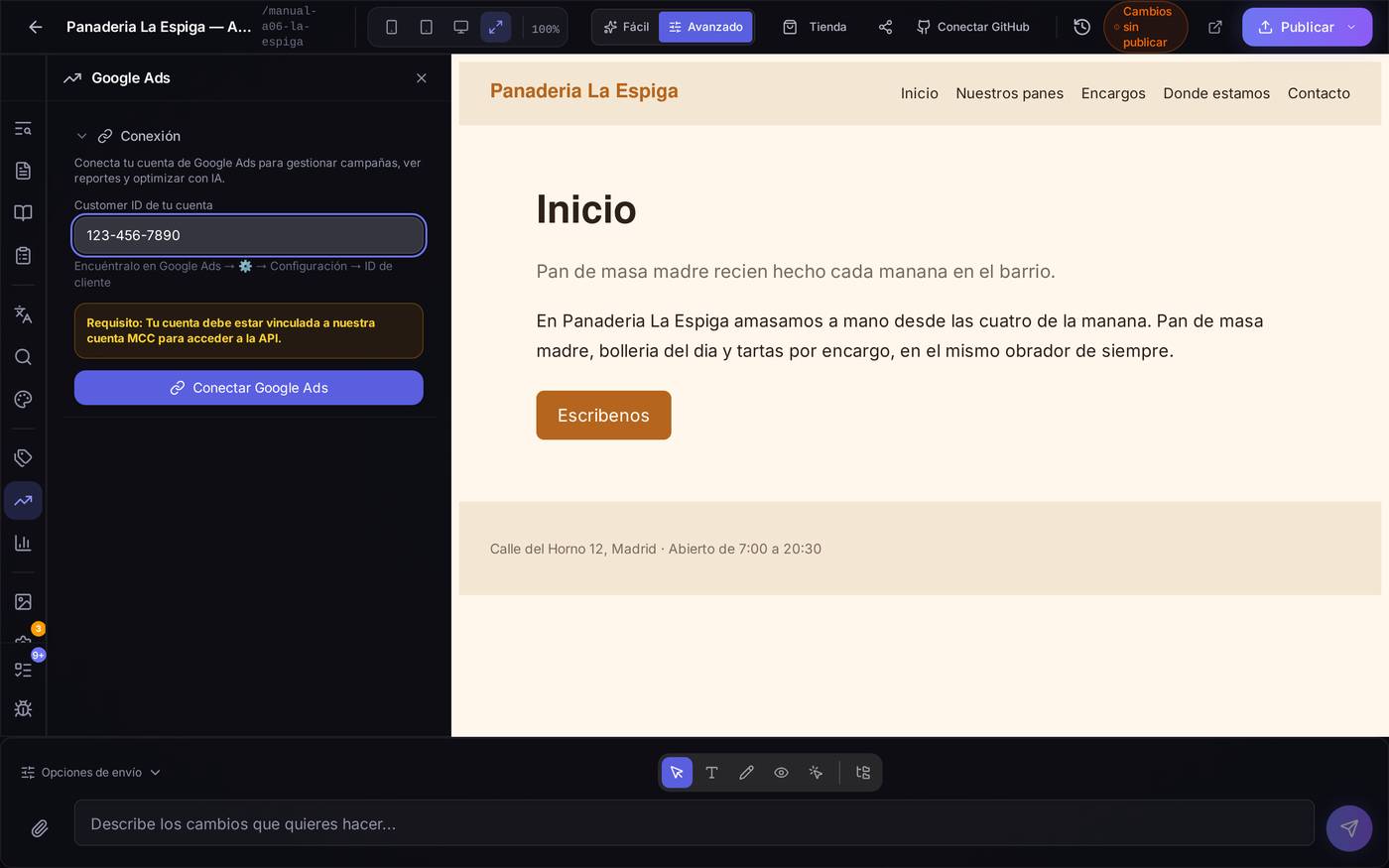 En cuanto escribes un Customer ID, el botón cambia a 