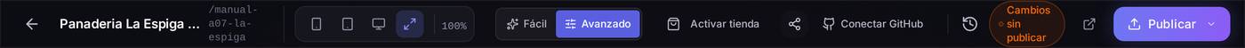 La cabecera en modo Avanzado. «Conectar GitHub» es lo que ves mientras no hayas enlazado tu cuenta; el interruptor Fácil/Avanzado es el que hace aparecer ese botón.