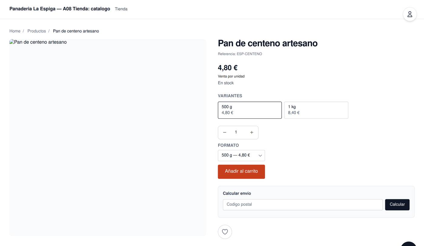 El producto ya publicado. El cliente elige entre los dos formatos y ve el precio de cada uno (4,80 € y 8,40 €).