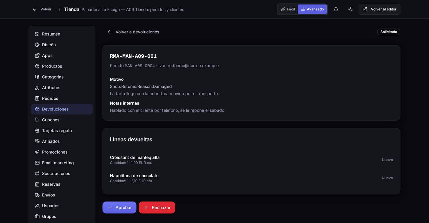 Una devolución recién solicitada, todavía sin aprobar.