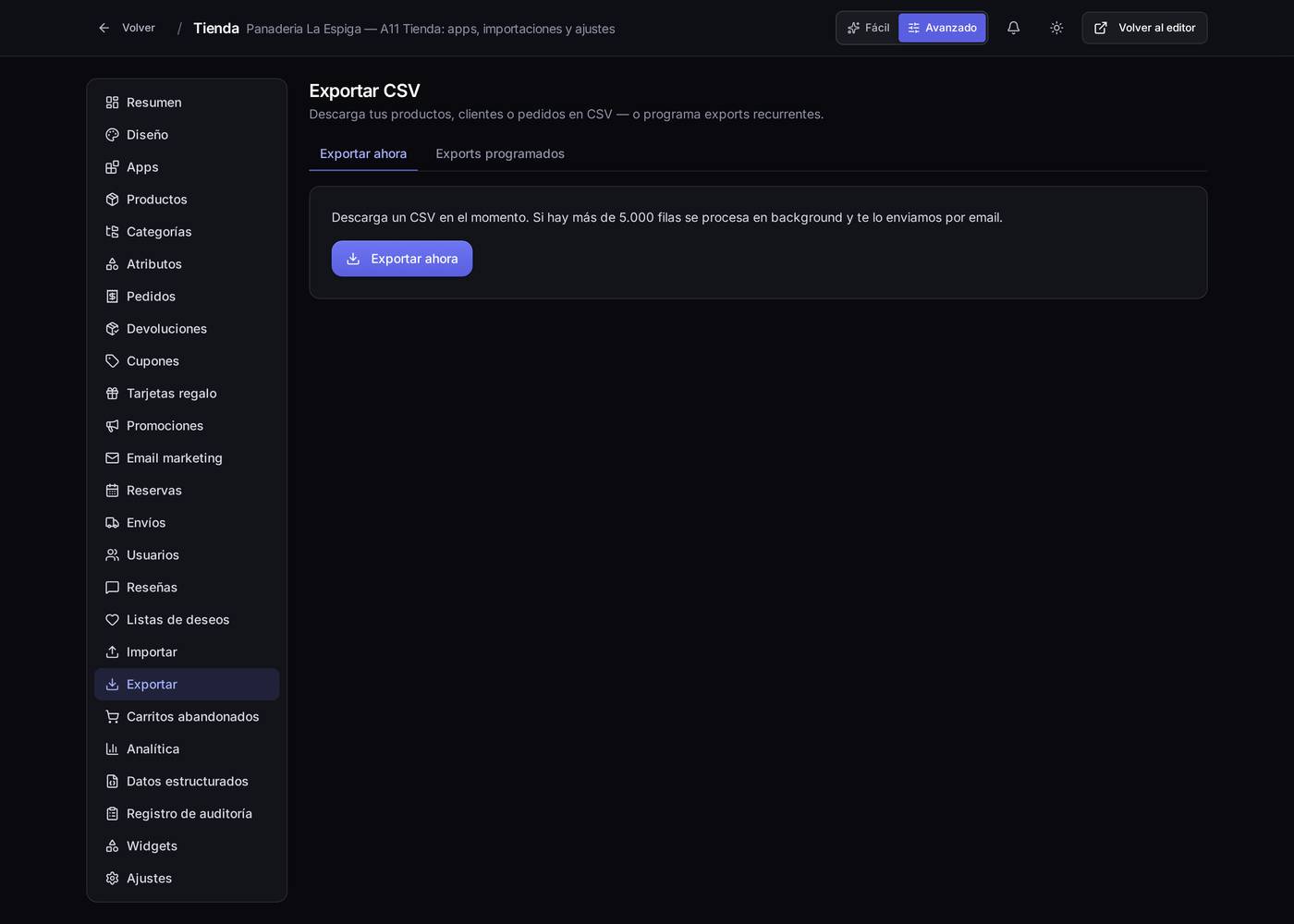 Las exportaciones: te llevas tus productos, clientes o pedidos en un archivo.